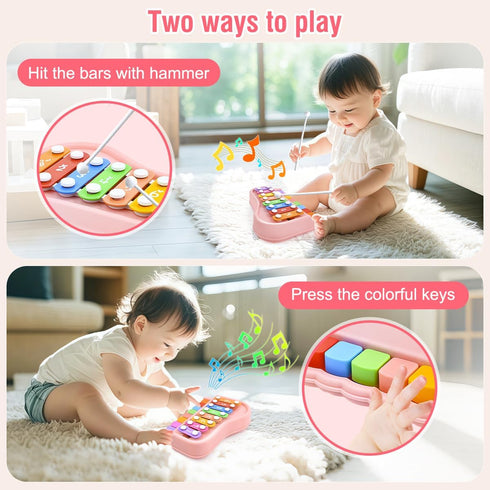 1-3, 1+ 3 1 8 Baby Piano Xylophone Toy for Toddlers Age Montessori Musical Toy Double Sided Cards Pink Educational Gift