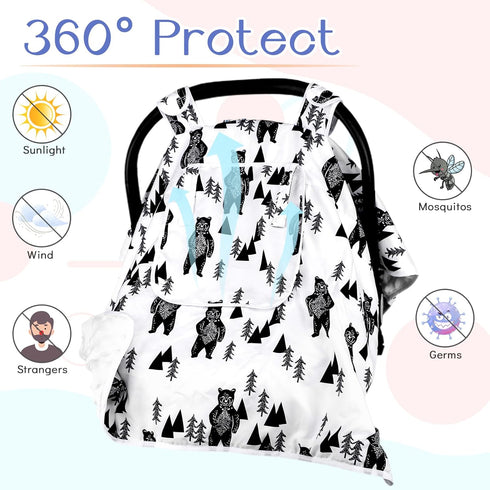 Cozy Baby Carseat Cover Boys, Newborn Car seat Canopy, Minky & Warm Cover, Winter Carrier Cover with Peep Windows, Soft