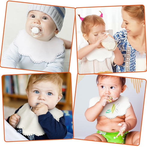 4 Pieces White Bandana Bibs for Baby Girl, Muslin Bibs Set for Teething Toddler