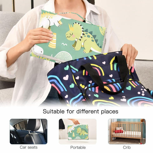 WELLDAY Cute Dinosaurs Portable Diaper Changing Pad - Waterproof Foldable Baby Diaper Changing Pad with Built