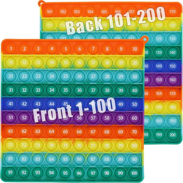 Double Side 1 100 200 Pop It, Chart Pop It, Square Popper for Elementary, Fidget Sensory Toy for Kids 3-5