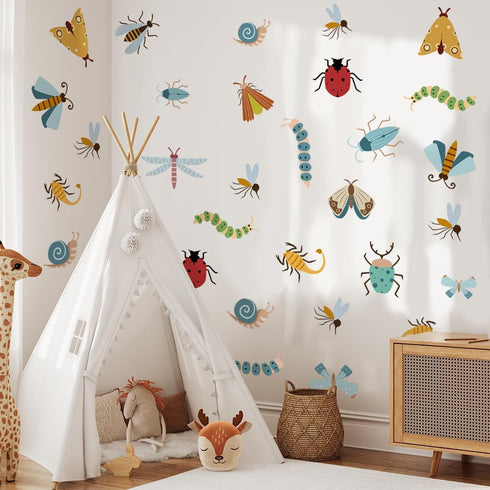 Insect Cartoon Wall Sticker, Nursery Decor, Caterpillars, Dragonflies, Snails, Ladybugs Wall Decor