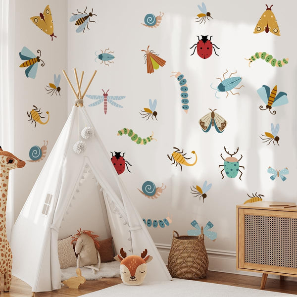 Insect Cartoon Wall Sticker, Nursery Decor, Caterpillars, Dragonflies, Snails, Ladybugs Wall Decor