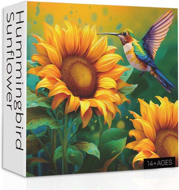 Sunflower Hummingbird Puzzles for Adults 1000 Pieces, Colorful Bird Flower Art Jigsaw Puzzle as Hummingbird Decor