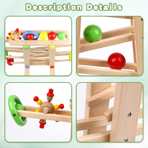 Qilay Wooden Race Track Toddler Toys - Wooden Car Ramp Racer Set with 4 Balls & 5 Race Tracks for Kids