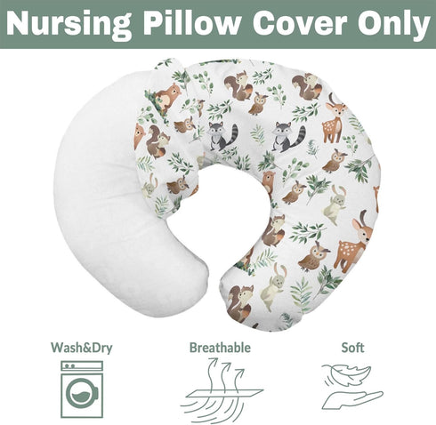 Cute Animals Green Leaf Baby Nursing Pillow Covers for Boy Girl Bear Deer Squirrel Raccoon Owl Boho Leaves Nursing