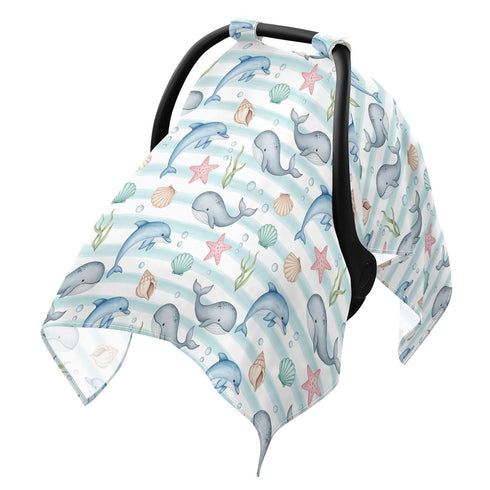 DOMIKING Whales Dolphins Blue Print Baby Car Seat Cover Breathable Infant Car Seat
