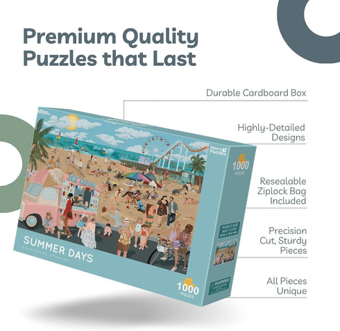 1000 Piece Puzzles for Adults - Playful Beach Scene with Ice Cream Truck, Fun Coastal Life Jigsaw Puzzles