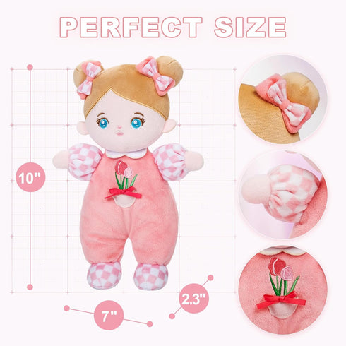 OUOZZZ Soft Baby Doll for Girls - My First Baby Doll Birthday Gift, Plush Rag Doll in Tulip Pink Dress