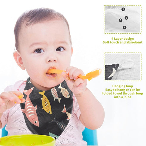 YETTASBIN 4 5 Pack Fish Muslin Baby Hand Washcloths, Soft Cotton Bath Face Towel, Layers Extra Absorbent Feeding Burp