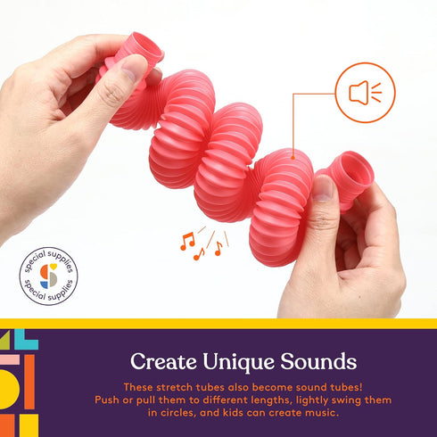 (16-Pack Special Supplies Fun Pull and Stretch Tubes for Kids - Pop, Bend, Build, and Connect Toy, Provide Tactile