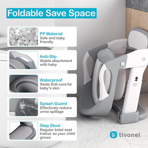 TIVONEL 3-in-1 5-Level Toddler Potty Training Toilet Seat with Ladder | Foldable Toilet Potty Training Seat with Step