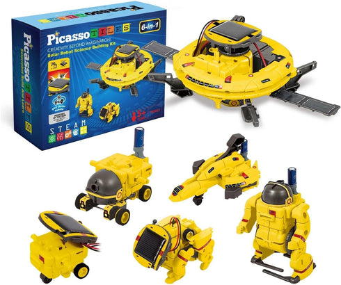 PicassoTiles STEM Kids Solar Powered Space Robot Educational Building Toy 6-in-1 DIY Kit for Age 8+