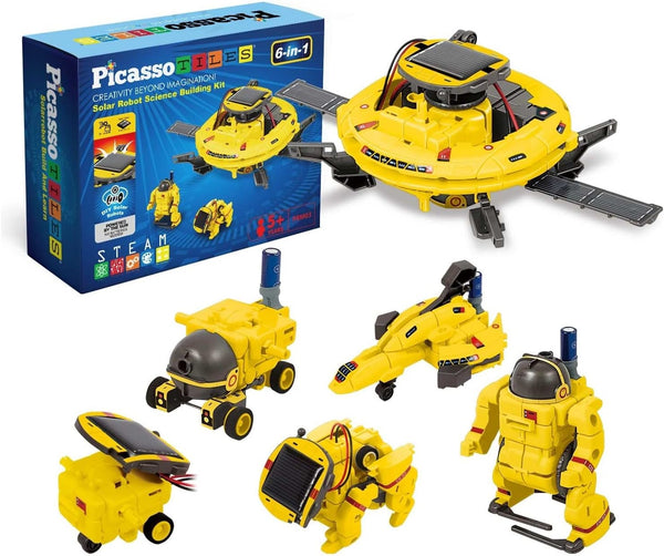 PicassoTiles STEM Kids Solar Powered Space Robot Educational Building Toy 6-in-1 DIY Kit for Age 8+
