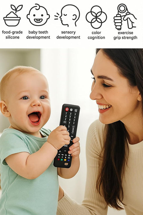 Peoxo 3-6-12 Baby Remote Control Teething Toys Months, Toddler Sensory Toy Food Grade Soft BPA-Free Chew Toy for Baby