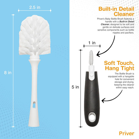 Baby Bottle Brush 2 Pack Set, Essentials Bottle Cleaner with Long Handle & Versatile Brushes for Cleaning