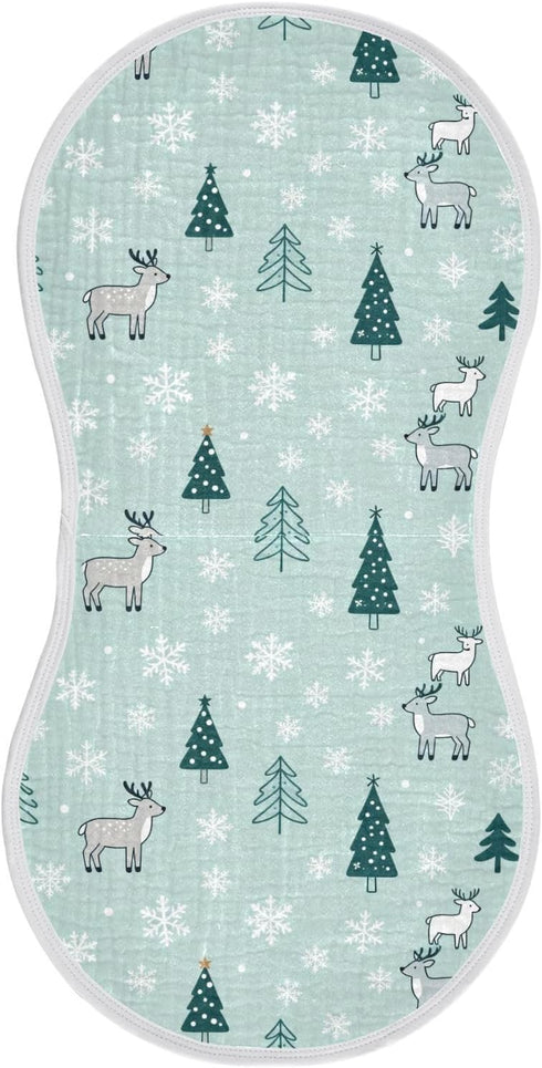 decor gift Cotton Baby Burp Cloths Good Absorbent? Merry Christmas Simple Line Reindeers Green