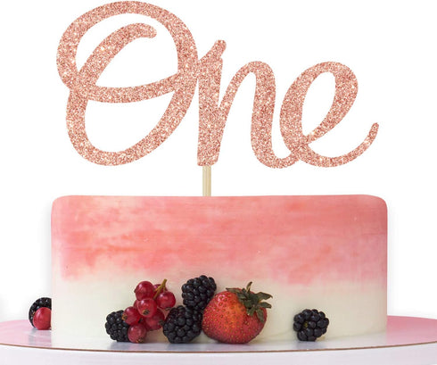 One Cake Topper - 1st Birthday Number One Cake Decorating, First Anniversary Party Decor Rose Gold Glitter