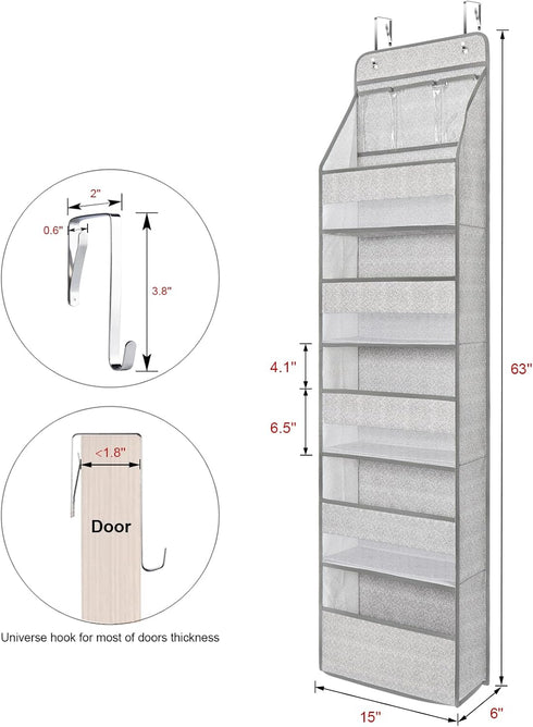 Univivi 6-Layer Fabric Over the Door Organizer, Gray Foldable Nursery Closet Storage for Cosmetics and Toys