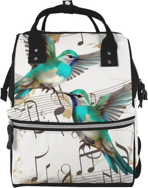 FHEDVBN Teal Birds Musical Note Diaper Bag Backpack for Women Multifunction Waterproof Mummy