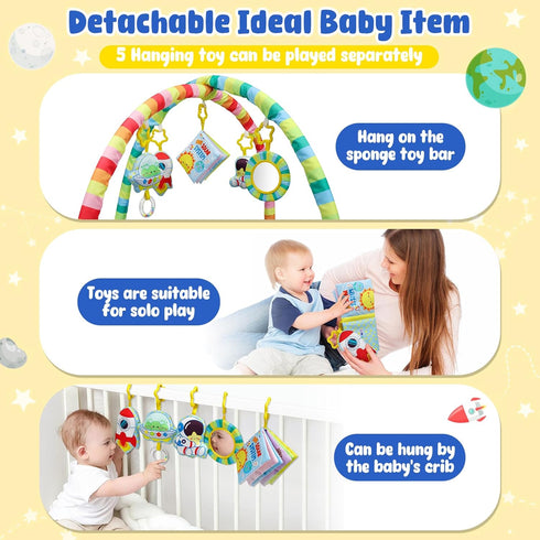 0+ OKOOKO Baby Play Mat, Activity Baby Play Gym with Arch, Solor System Playmats & Floor Gyms, Alphabet Mat, Detachable