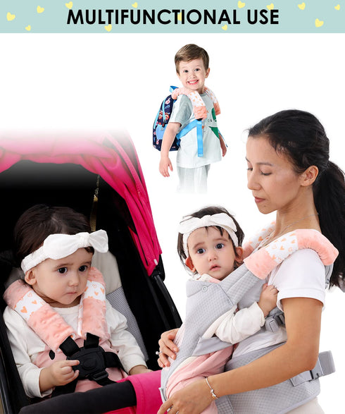 1 one enjoy 4 Pack Baby(9.8'X2.2''inch) Car Seat Belt Straps Cover for Baby Kids,Pink Baby Carrier Straps Covers