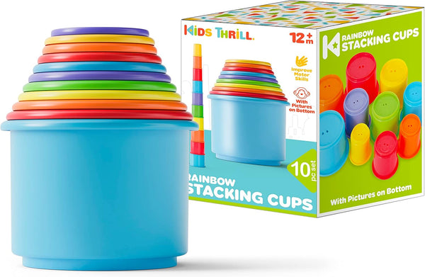 KIDSTHRILL Rainbow Colors Baby Stacking Cups - Tall Baby Stacking Toys, Educational & Motor Skills Sorting for 1-3