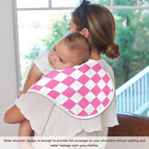 J JOYSAY 22''x11'' 4 Set sizex2 Checkered Plaid Hot Pink Baby Burp Cloths for Boys Girls Large Cotton Layer Burp