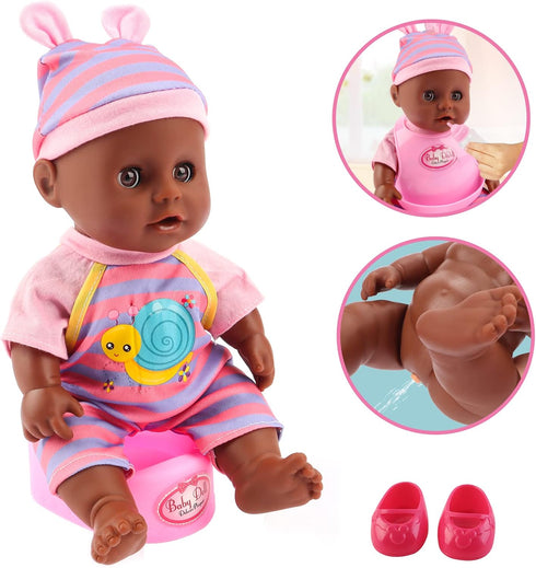 Set 21 Set deAO Black Baby Doll - Mobile, High Chair, Stroller & Feeding Accessories - Piece Play (Doll Included)