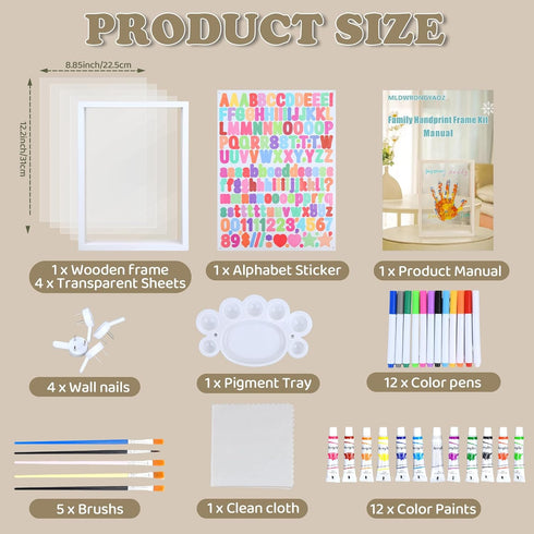 MLDWRONGYAOZ 4 12 Colors&12 Family Handprint Frame Kit for with Paint Pens,Fun DIY Craft Art Print Handprint Keepsake