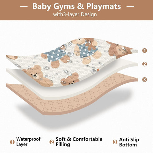 GOODOLD 50x50 Inch Cartoon Teddy Bears Baby Play Mat One-Piece Soft Crawling Mat Waterproof Playmat with Non-Slip