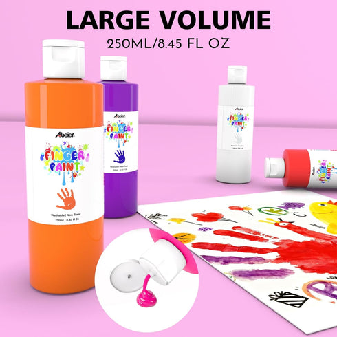 Pack 12 (8.45 oz), 1-3 4 5 6+ ABEIER Washable Finger Paint Bulk for Toddlers, Safe Non-Toxic, Vibrant Colors Fl Baby