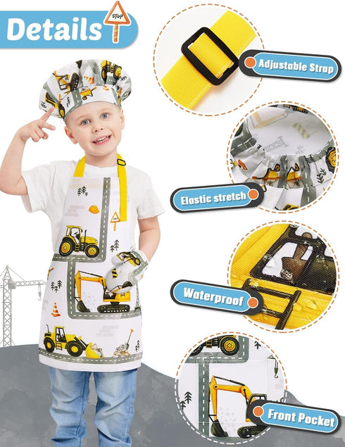 Set WERNNSAI Kids Apron for Girls Boys - Art Cooking Apron with Hat Oven Mittens