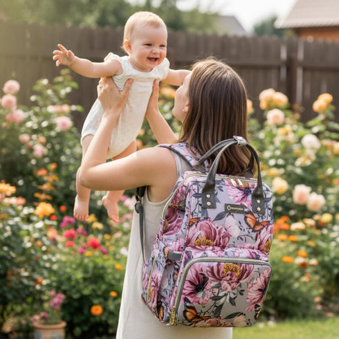 Backpack Backpack Floral Diaper Bag with Coin Bag USB Charging Port Stroller Straps and Insulated Pocket,Travel Nappy