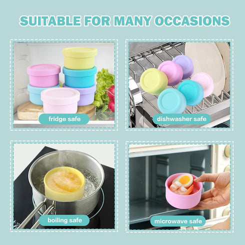 Set of 6 100% Silicone Baby Food Storage Containers - 5 oz Leak Proof Snack Containers with Airtight Lids