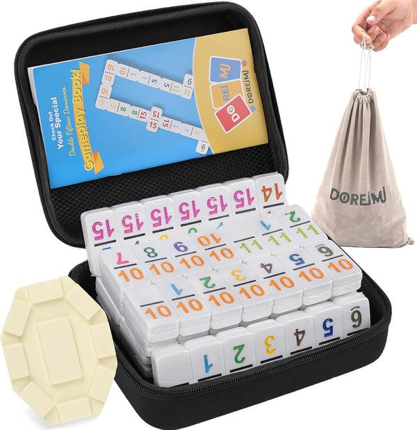 Doreimi Mexican Train Dominoes Double 15 Set, 136 Colored Number Tiles with