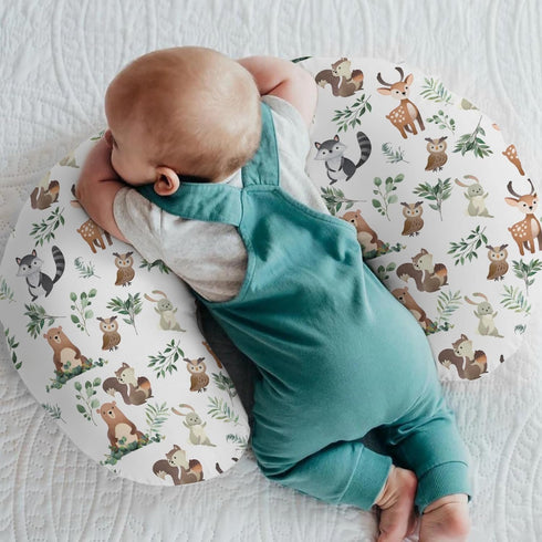 Cute Animals Green Leaf Baby Nursing Pillow Covers for Boy Girl Bear Deer Squirrel Raccoon Owl Boho Leaves Nursing