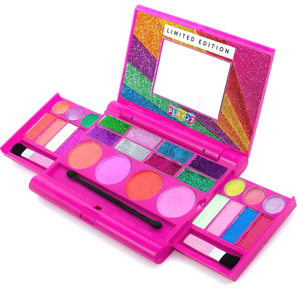 Play22 Real Washable Kids Makeup Palette for Girls, My First Princess Set with Blushes, Eyeshadows, Lip Glosses