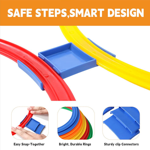 2-Set 20 (11-inch) 30 Hopscotch Rings, Round Hoops + Connectors, Agility Rings for Kids, Builds Gross Motor Skills