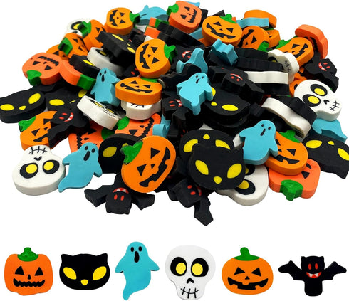 ZAKVOOR 96 Pcs Halloween Erasers Bulk for Kids, Pumpkin Ghost Bat Pencil Erasers, Party Favor, Gift Filling, Home