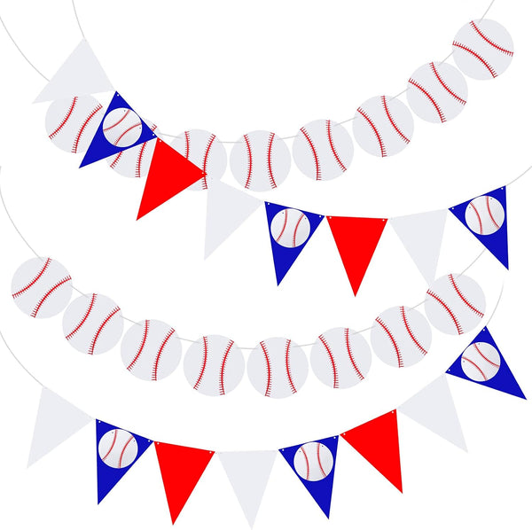 Zonon 4 Pieces Baseball Party Decorations, Baseball Banner, Sports Ball Birthday Party Paper Garland (Baseball Style)