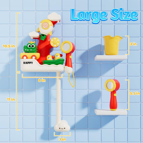 Set: 360 18 SOCBTNSO FlowFun Bath Toy Electric Shower with Rotate, Rocket Whistle, Cute Car Toy & Little Yacht |