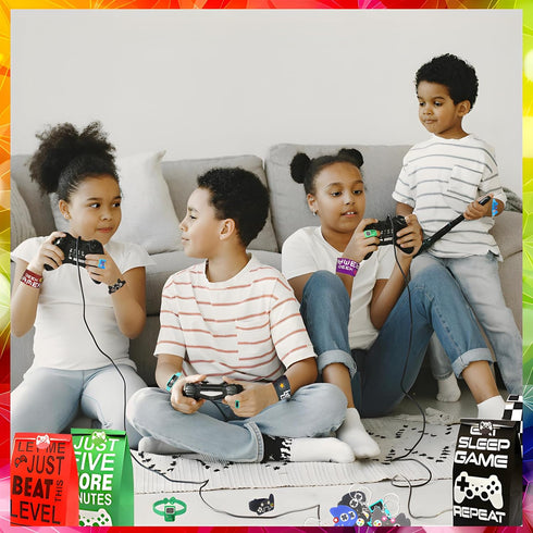 110 Pcs Video Game Party Favors, 12 Sets of Gaming Birthday Goodie Bags with Keychain, Slap Bracelet, Stickers