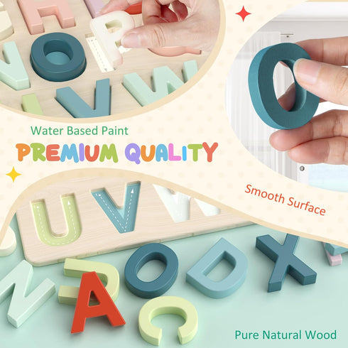 Zeoddler Alphabet Puzzles, ABC Preschool Learning Toys, Wooden Toys for Toddlers, Alphabet Shape Puzzles for Kids, Gift