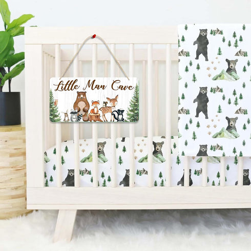 12x6 Uflashmi Wood Liitle Man Cave Sign, Woodland Animal Nursery Wall Decor for Baby Boys Room, Woodland Theme Nursey