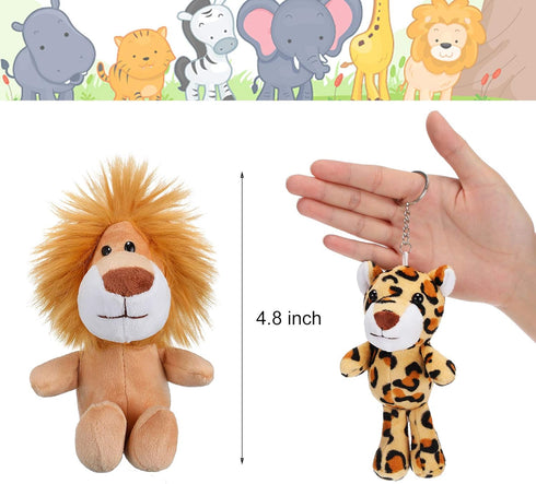 12 Pieces Mini Stuffed Forest Animals Jungle Animal Plush Toys in 4.8 Inch Cute Plush Elephant Lion Giraffe Tiger Plush for Animal Themed Parties Student Achievement Award (Standing)
