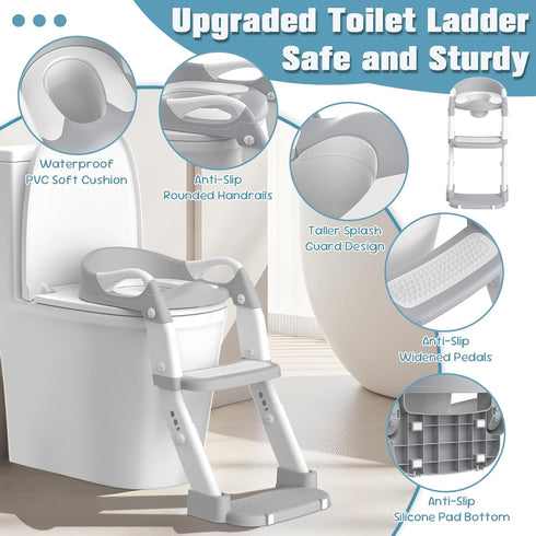 3 1 Potty Training Seat, Toddler Potty Training Toilet with Step Stool Ladder for Kids Boys Girls, in Foldable Toilet