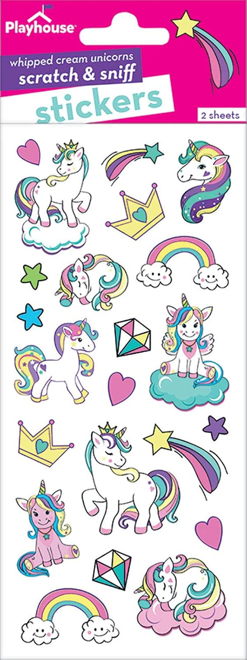 Playhouse Whipped Cream Scented Scratch & Sniff Sticker Sheets - Rainbow Unicorns 1 Pack