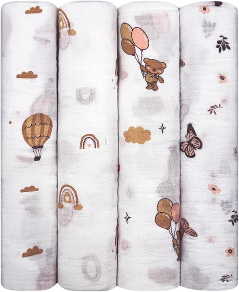 LMED Babyland 100% Muslin Cotton Swaddle Blankets, Pack of 4, 47 x 47 inches