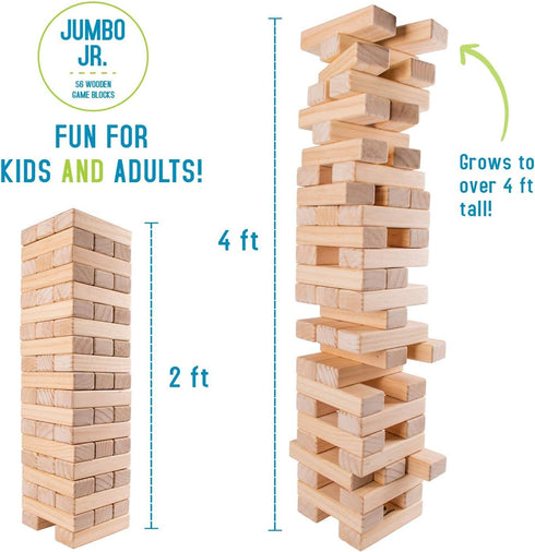 Giantville Giant Tumbling Timber Toy - 56-Piece Life-Size Blocks Tower for Indoor/Outdoor Game, Carry Bag Included